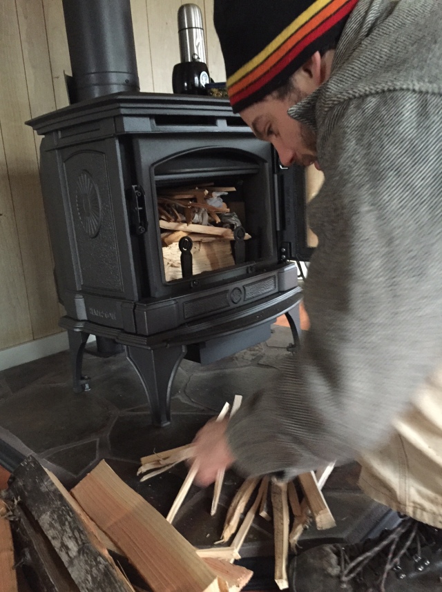 Building a top-down fire in the new stove.